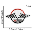 Close-up of a black and white racing championship embroidered patch sized 6.5x4cm - Racing Patch #23 (Championship)