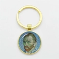 Artistic keychain with Van Gogh self-portrait under round glass dome in golden finish - Gold-Van Gogh Self-portrait