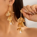 Golden layered leaf earrings with water drop pearl tassels for a luxury style - Hollow Petal Pearl / Gold