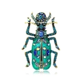 Detailed close-up of a beetle brooch featuring turquoise enamel and vibrant blue crystals - Beetle Shape / Lake Blue