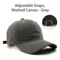 Adjustable grey washed cotton baseball cap featuring vintage bronze buckle closure - Snap Buckle Washed Style / Gray