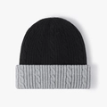 Gorro de punto de ochos grueso para hombre y mujer, diseño bicolor en negro y gris claro - Ajustable / Negro (24B003)
