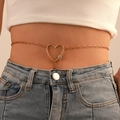 Rose gold heart pendant waist chain with small rhinestones worn on a model over jeans - Hollow Heart Rhinestone Style (0953) / Heart Waist Chain KC Gold (0953)