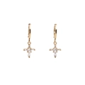 Close-up of gold-plated cross hoop earrings with inlaid cubic zirconia gemstones - Gold Cross Huggie