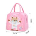 Pink insulated lunch bag with cartoon astronaut bear design and waterproof fabric - Pink Space Bear