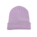 Detail of the light purple knitted beanie showing soft fabric texture and folded cuff style - One Size / Light Purple