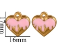 Golden heart pendant with pink enamel drip design measuring 17mm by 16mm - Gold Pink Melting Heart