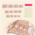 Kit unghie finte french con cuori bianchi e sfumatura glitterata su base nude - Stile Francese Cuore Bianco in Scatola (2XB1-13759) / 24 Pezzi/Scatola