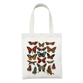 White canvas tote bag with colorful vintage butterfly print and comfortable handles - Vintage Insect Butterfly Style (STD27-D)