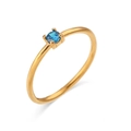 Minimalist 18K gold plated stainless steel ring featuring a round blue gemstone - Deep Sea Blue