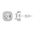 Elegant 18k gold plated silver square halo stud earrings with princess cut zircon - Square Halo / Silver