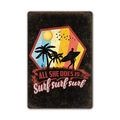 Retro surf theme metal wall decor featuring palm trees and all she does is surf text - 11540(26) / 20*30cm