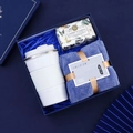 Blue gift set including a white coffee mug, microfiber bath towel and scented soap bar - [Sapphire Blue] Cup + Soap + Towel