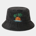 Detailaufnahme der Palmstickerei auf dem gewaschenen schwarzen Denim-Anglerhut - M (56-58cm) / Schwarz