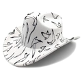 Chapeau de cowboy blanc avec imprimé oiseaux noirs en vue de studio professionnelle - M(56-58cm) / Blanc