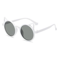 Cute white cat-ear sunglasses for kids with round dark gray lenses and plastic frame - White Frame Gray Lens