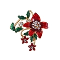 Floral rose brooch with red enamel petals, sparkling crystals and golden metal base - XD8775 Red Five-petal Flower