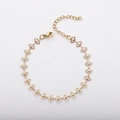 18K gold plated stainless steel eye bracelet with hollow marquise links and white beads - Bracelet 17+5cm / Gold/White