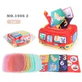 Scatola di fazzoletti in peluche bus educativo per neonati con foulard colorati e tessuti stampati - Auto (8 sciarpe di seta + 3 panni quadrati)
