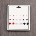 9 pairs of alloy stud earrings set featuring red roses, crystal rhinestones and beads - Pearl Rhinestone Flower 9 Pairs Earring Set