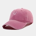Pink washed cotton baseball cap with white embroidered smiley face in vintage style - Adjustable / Rose Red