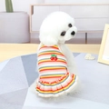 Close-up of dog dress with colorful stripes and red cherry embroidery on ruffles - XL (Recommended weight 5.5-7.5kg) / Top And Bottom / Orange