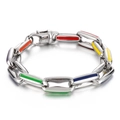 Bracciale cubano in smalto arcobaleno in acciaio al titanio colorato da uomo stile hip hop - Stile Giuntato Arcobaleno Argento (KB152806) / Argento