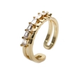 Verstelbare goudkleurige dubbellaagse ring met rechthoekige zirkoon in modern design - Verstelbaar Open / Goud