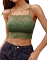 Dark green lace crop top camisole with thin straps and delicate scalloped lace edges - Dark Green