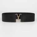 Cintura elastica nera da donna con fibbia decorativa in metallo a doppio anello dorato - Fibbia in Metallo Semplice / 19396 Nero