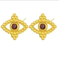 Bohemian gold plated devil eye earrings with purple stone and spherical texture - Evil Eye Purple Gemstone