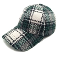 Close-up of the vintage plaid pattern and thick textured wool fabric on a baseball cap - M (56-58cm) / Green Plaid