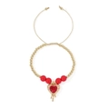 Pulsera de cuentas bañada en oro 18k con colgante de corazón rojo y cordón ajustable - Estilo de corazón de goteo líquido