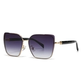 Modern square oversized sunglasses with purple gradient lenses and gold metal frame - Golden Double Grey