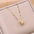 Elegant gold titanium steel necklace with a micro-paved zircon cylinder pendant - 8840 Gold White
