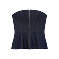 Top a fascia in denim blu scuro da donna con cerniera e orlo a peplo su bianco - XS / Tops