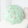 Mint green automatic umbrella featuring repetitive cartoon capybara patterns and Capy text - Manual / Light Green