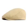 Classic knitted newsboy cap in beige for men and women with smooth side stitching - Adjustable / Beige