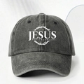 Casquette de baseball noir délavé avec imprimé Jésus et couronne d'épines - Noir