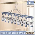 Pale blue multi-clip sock drying rack with 20 stainless steel clips for laundry - 20 Clips / Elegant Blue