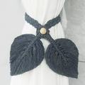 Handmade dark grey macrame curtain tieback with leaf shape and wooden bead detail - Gray