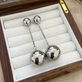 Elegant silver-tone polished mirror ball drop earrings in a premium wooden gift box - 80# Silver Needle-Silver-Minimalist Mirror Long Sphere