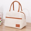 Minimalistische beige canvas lunchtas met bruine handvatten en thermische voering - Boog / 23*13*19cm