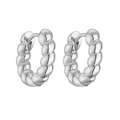 Macro shot of high-polished silver twisted hoop earrings with a secure clasp closure - Platinum 16.9mm Round