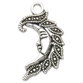 Colgante de luna creciente vintage de aleación con detalles de hojas en plata antigua - Luna 17x28mm / Plata Antigua