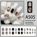 French style press-on nails set with heart pattern and black accents, 24 pieces - Black and White Heart French (A505) / 24 Pcs/Set