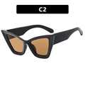 Gafas de sol de ojo de gato a la moda con montura negra gruesa y lentes marrones - Negro Brillante / Lentes de Té