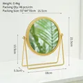 Golden round iron makeup mirror with dimensions showing 21.5cm height and 16.5cm mirror diameter - Bracket Style - Gold