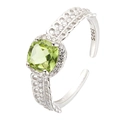 S925 sterling silver open ring featuring a square light green gemstone and micro-pavé CZ - Peridot Square Open Style (LR339)