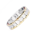 Bracciale magnetoterapico in acciaio al titanio da uomo con accenti dorati e chiusura - Oro e Argento